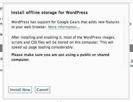Wordpress 2.6 incluirá soporte para escribir offline con Google Gears