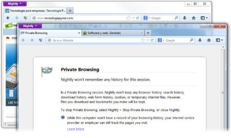 Firefox trabaja en la navegación privada independiente por ventanas