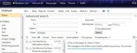 Búsqueda avanzada en Hotmail