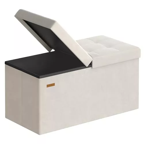 SONGMICS Puff Almancenaje, Banco Almacenaje Plegble, 38 x 76 x 38