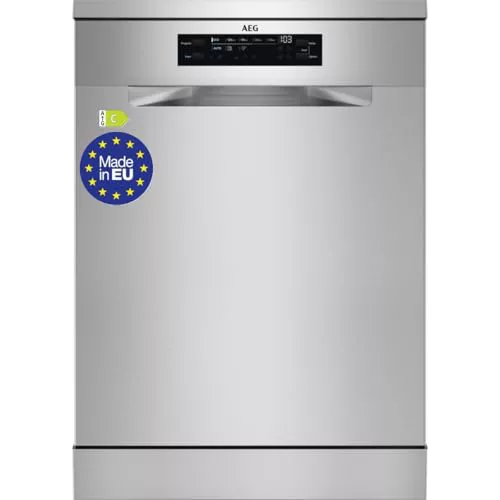 AEG Lavavajillas de Libre Instalación FFB64627ZM, 60 cm, 13 Cubiertos, Sistema AirDry, Display XL, Cesto Quicklift, Programa Auto, Función Extrahigiene, Softspikes, 44 dB(A), Inox, Fabricado en UE