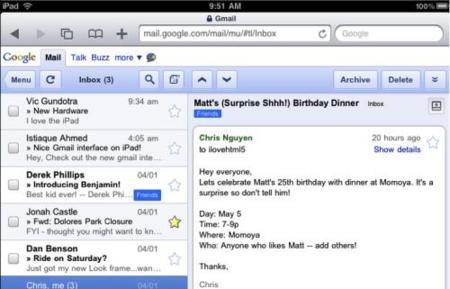 Gmail optimiza su interfaz para el iPad