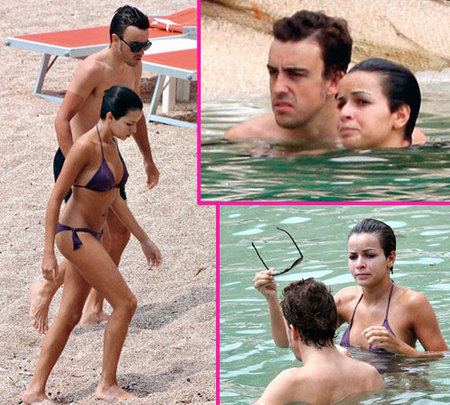 Raquel del Rosario y Fernando Alonso disfrutan de la playa con caras mustias