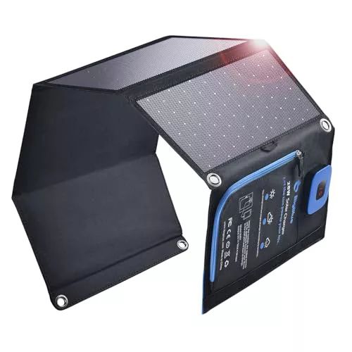 BigBlue 28W Cargador Solar Portátil con Amperímetro Digital (USB-C/USB-A)
