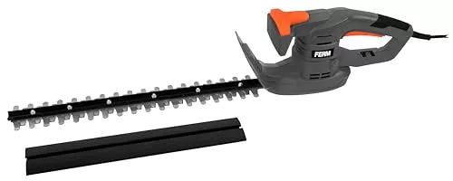 FERM Cortasetos Eléctrico 450W – Longitud de Corte 450mm – Espada de Acero de Carbono Endurecido – Doble Interruptor de Seguridad y Softgrip – Incluye Funda Protectora