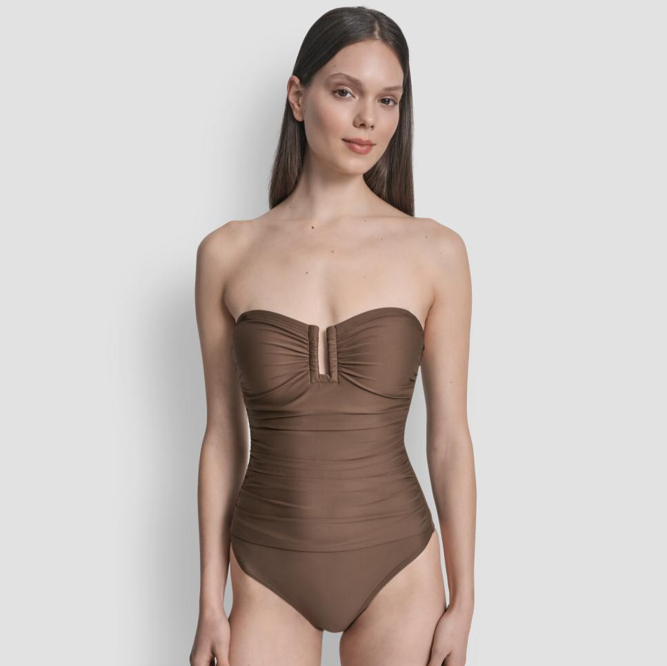 Bañador reductor bandeau fruncido con aro U DKNY