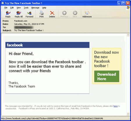 Virus disfrazado de falsa barra de Facebook