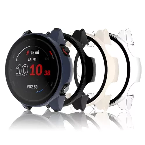 Bigqin 4 Piezas Funda Compatible con Garmin Forerunner 255/255 Music, Protector de Pantalla Compatible con Garmin Forerunner 255/255 Music - Transparent/Negro/Azul/Beige