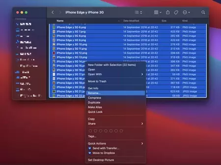 多くのファイルの名前を変更する Mac
