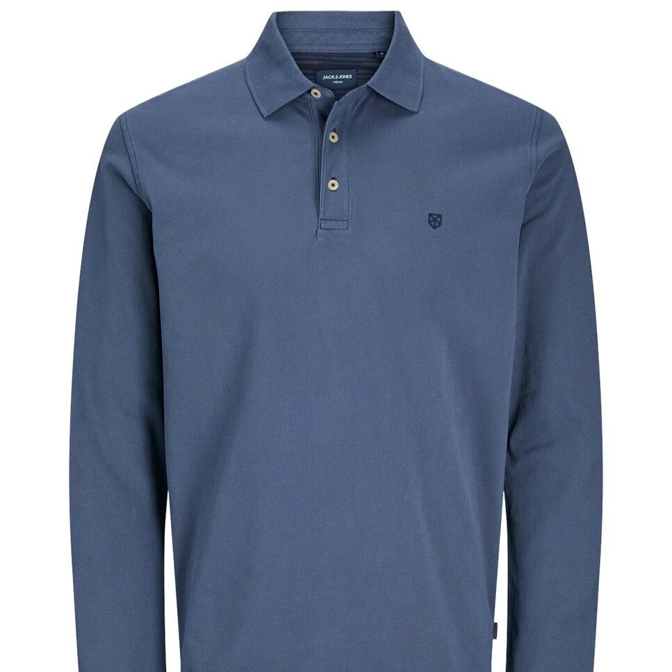 Polo de manga larga con cuello abotonado de hombre
