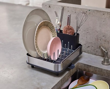 Joseph Joseph Extend Slim Escurreplatos Extensible, Compacto, de Acero Inoxidable, Suporte Cubiertos Extraíble, Pico Giratorio