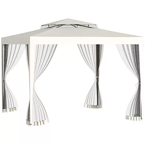 Outsunny Carpa de Jardín 3x3 m Cenador con 4 Mosquiteras Laterales con Cremallera