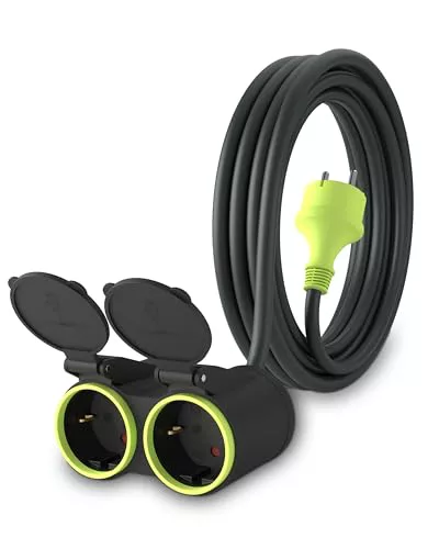 MutecPower 3m Cable alargador de Corriente con 2 enchufes Schuko para Uso Exterior IP44