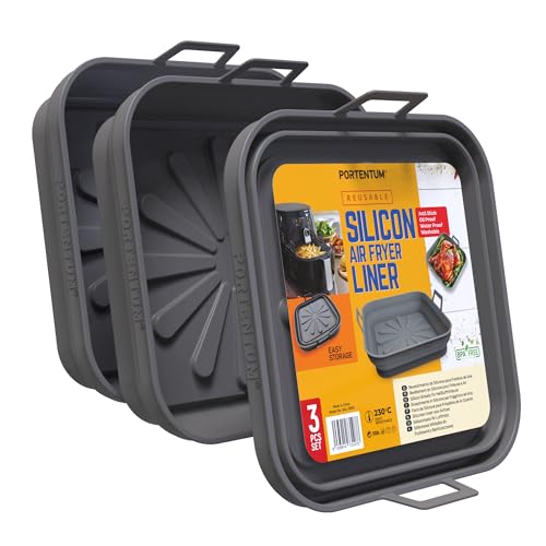 PORTENTUM Set de 3 Molde Silicona Freidora de Aire Cuadrados Plegables 22,5 cm 