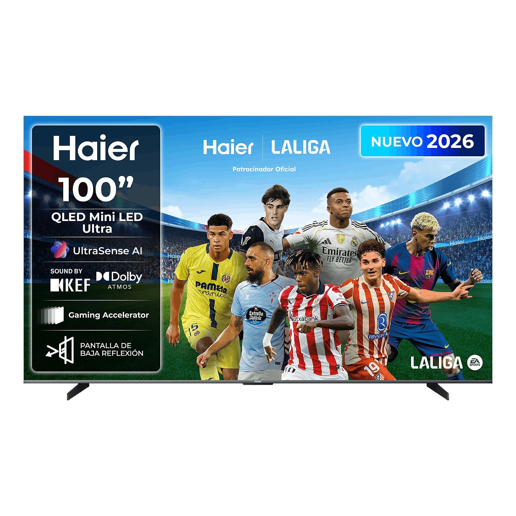 TV Mini-LED 100" - Haier S90 Series H100S90FUX, 4K, Google TV, Dolby Atmos, Sonido KEF, Gaming 144Hz, Negro