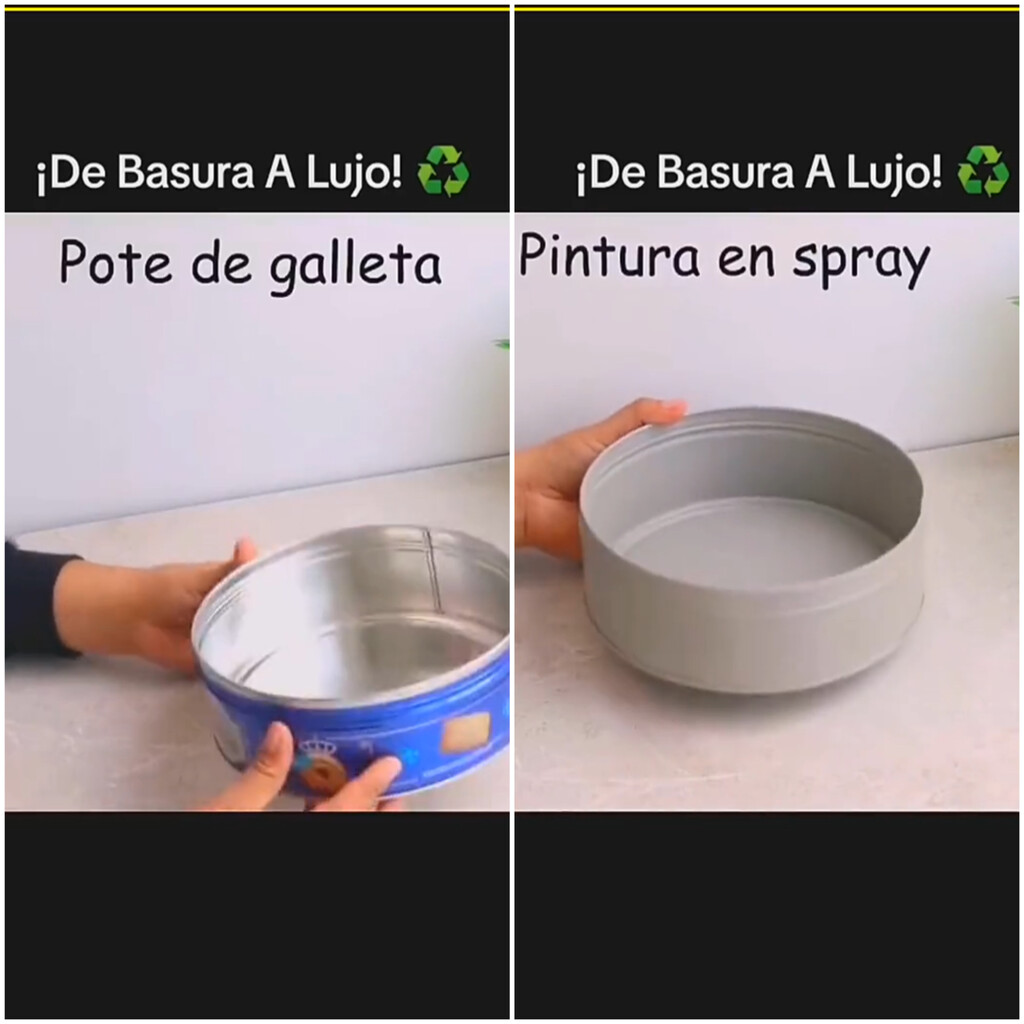 Si reutilizas tres latas de galletas azules podrás hacer un frutero súper cómodo, práctico y resultón 