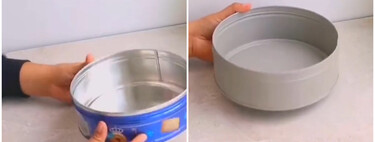 Nunca se me hubiera ocurrido reutilizar unas latas de galletas para hacer un organizador a tres niveles