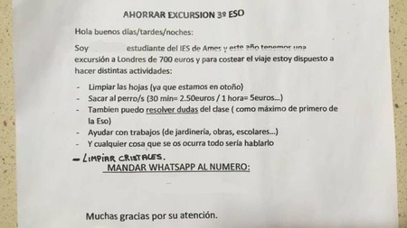 El tierno anuncio de un niño de 14 años que busca trabajo para pagarse una excursión