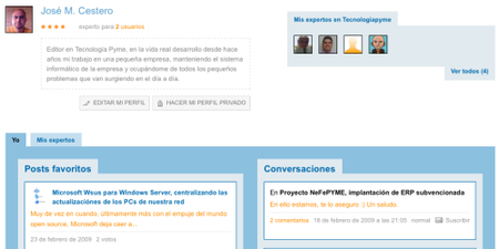 La página de usuario en Tecnología Pyme