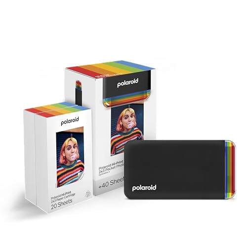 Polaroid Bundle Hi-Print+Paper - 2nd Generation - Bluetooth Connected 2x3 Pocket Photo, Dye-Sub Printer, Negro, Impresora y película