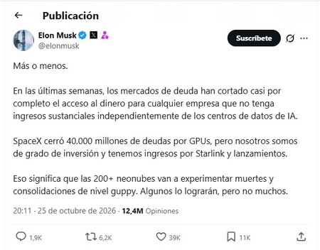 Mensaje Elon Musk Neoclouds