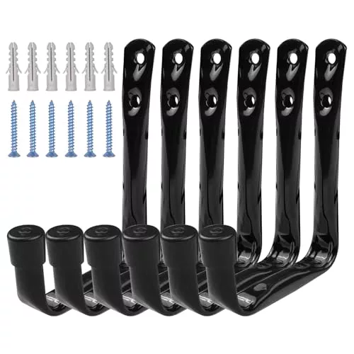 Newpop 6 Piezas Ganchos Para Colgar, Gancho pared de Garaje Resistentes, Colgador Bicicleta Pared de Acero Revestimiento Antideslizante para Herramientas Eléctricas Escaleras Negro 11.5cm x 9cm