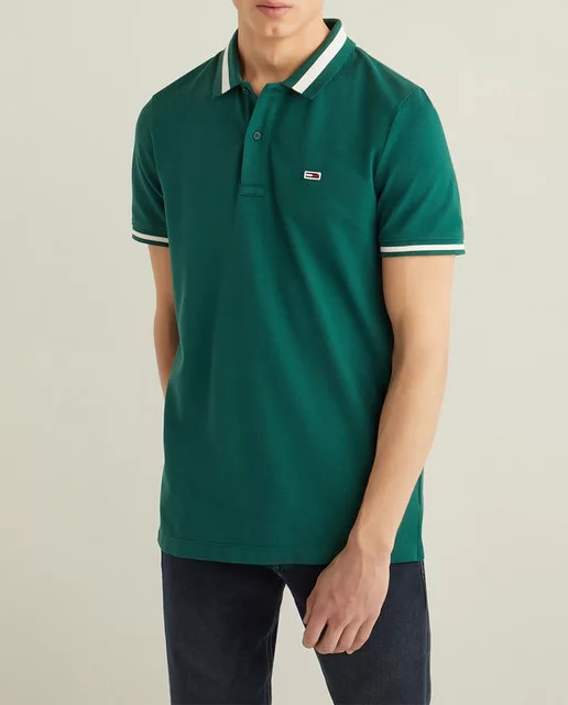 POLO DE HOMBRE CON ALGODÓN ORGÁNICO SLIM VERDE OSCURO DE MANGA CORTA