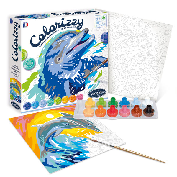 Disfruta con la técnica de pintar a partir de números y usa los colores más vibrantes para dar vida a estos dos adorables delfines. Con este set serás capaz de crear tu primera obra de arte.