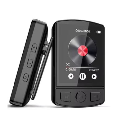 MP3 Player portátil esportivo com presilha, tela de 1,8", Bluetooth 5.2 e suporte a MP4, e-books, gravador de voz, rádio FM e relógio.