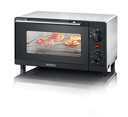 SEVERIN Mini horno tostador, horno compacto de sobremesa con grill, horno pequeño con bandeja y temporizador de 60 minutos, 800 W, 9 L, negro, TO 2052