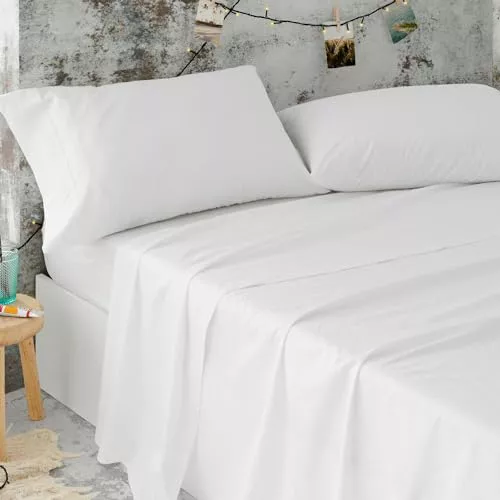 Burrito Blanco Sábanas de Hostelería | Juego de Sábanas 135x190/200 | Ropa de Cama Algodón/Poliéster | Fácil Planchado | Color Blanco | Disponible en Más Medidas