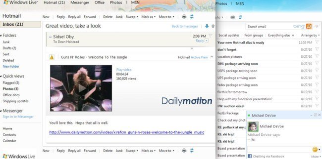Chat de Facebook y DailyMotion en Hotmail