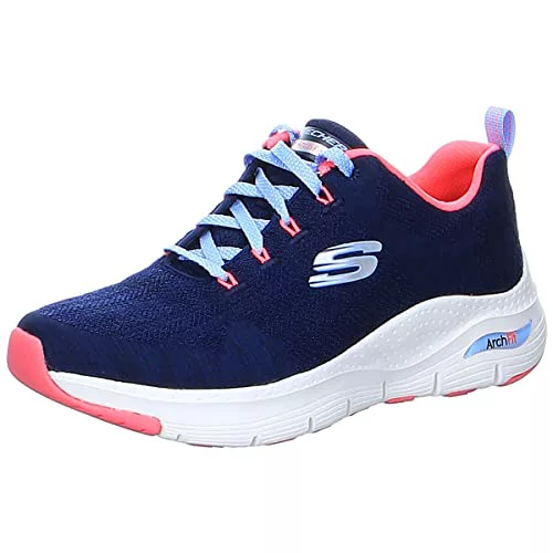 Skechers Arch Fit Comfy Wave, Zapatillas Mujer, Nvy Knit/Htpnk Trim, 38 Eu