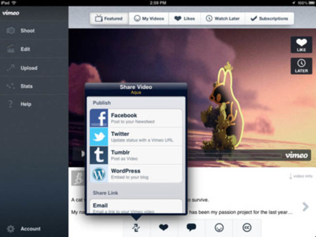 Vimeo actualiza su aplicación para iOS con soporte total para el iPad
