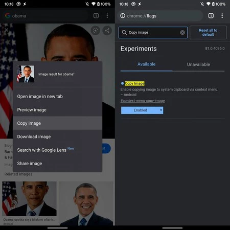 Android 版 Chrome で写真をコピーする。 XDA 開発者からの画像