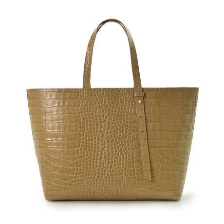 Bolso de hombro de piel grabada en color beige Leandra