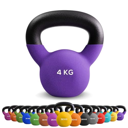 DONATIF Kettlebell Recubierto de Neopreno 2-32 Kg Pesas para brazos y ejercicios funcionales para entrenamiento en casa, fitness, pilates, sentadillas [Color aleatorio] (4 Kg)
