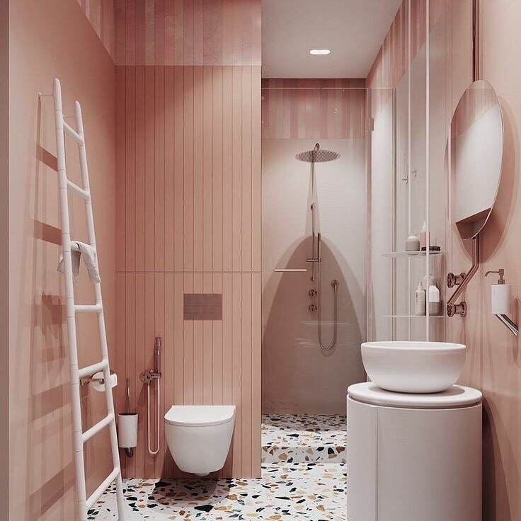 Tendencia en el baño; relieves y líneas verticales en las baldosas que