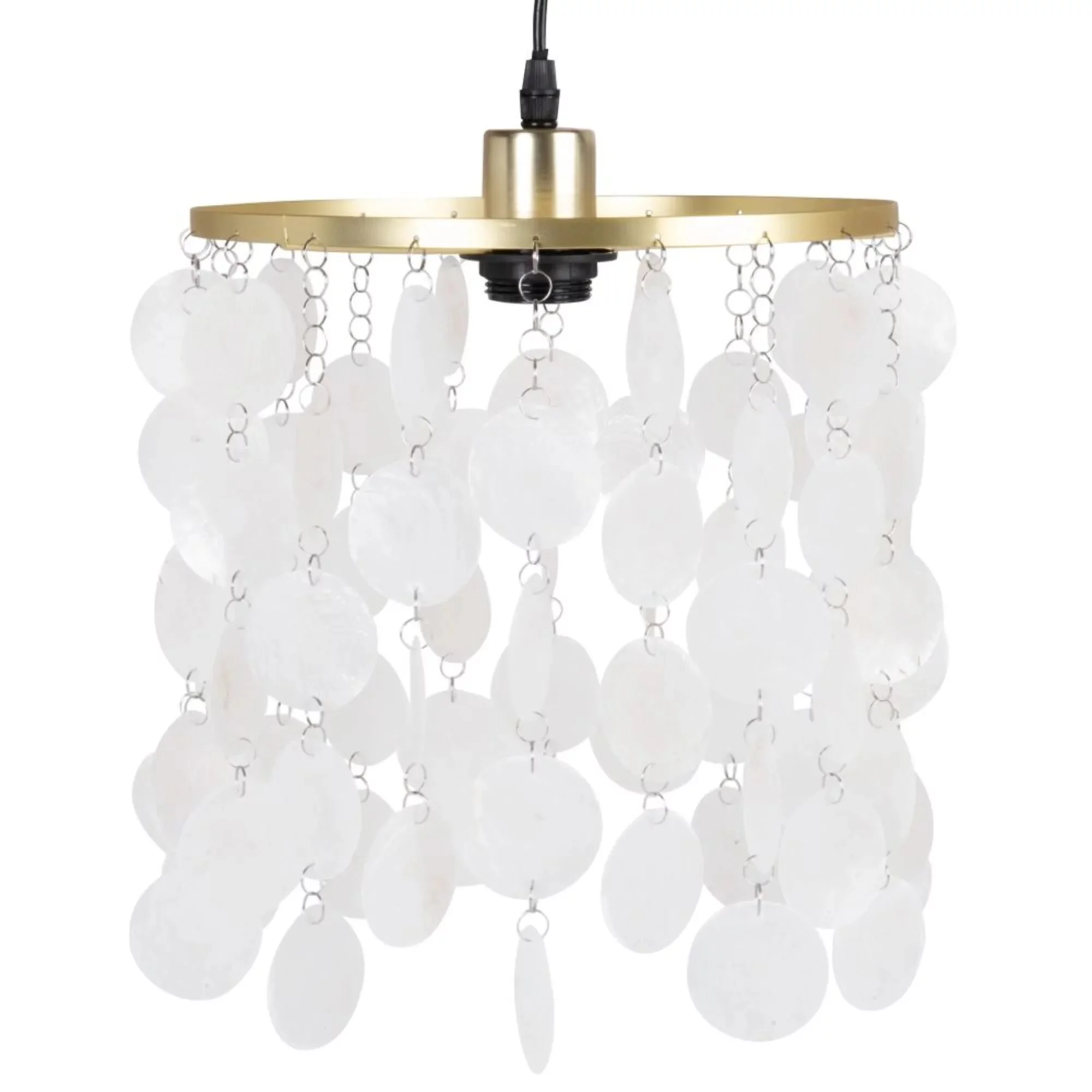 Lámpara de techo con lágrimas de nácar color crudo y metal dorado