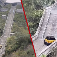 Iba a ser épico y terminó en fail: un SUV eléctrico chino quiso copiar la subida de las escaleras más largas del mundo. Se la pegó