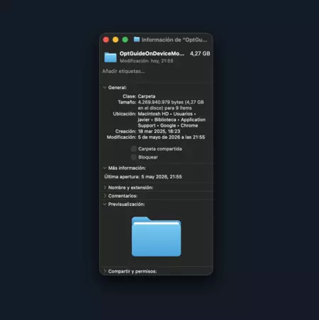 Archivo de descarga en macOS para Gemini nano en Chrome