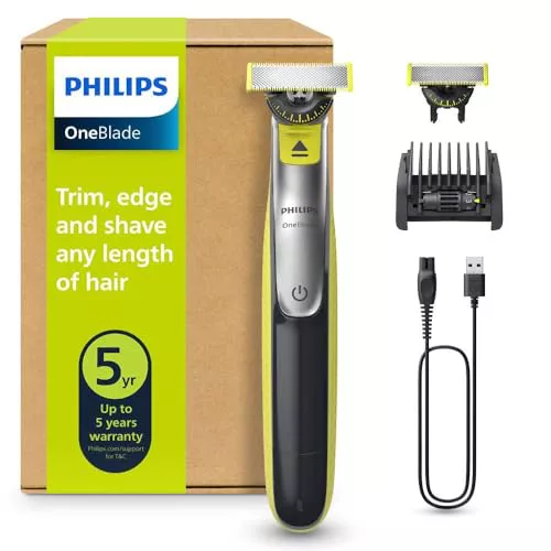 Philips OneBlade 360 - Maquinilla de Afeitar Híbrida, Barbero Eléctrico y Afeitadora, 2 Cuchillas 360, Peine-Guía Ajustable 5 en 1 (modelo QP2734/30)