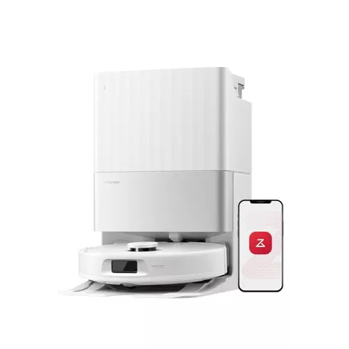 roborock Qrevo S5V Robot Aspirador 12,000Pa de Succión, Doble Cepillo Anti Enredos, Evitación Inteligente de Obstáculos, Doble Mopa Giratoria Elevable, Auto Vaciado y Rellenado, Blanco