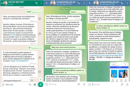 Telegram による「ジョブ」インタビュー (Maldita.es 経由の画像)