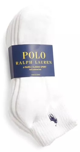 Polo Ralph Lauren - Calcetines de corte bajo para hombre (talla 6 a 13, 6 pares), color blanco
