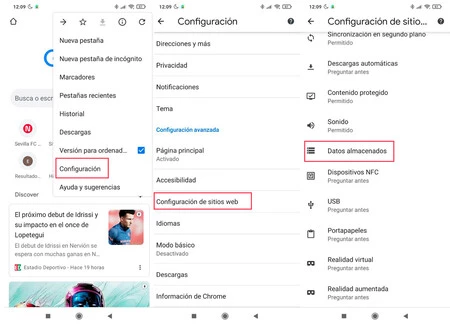 Borrar datos navegación en Chrome