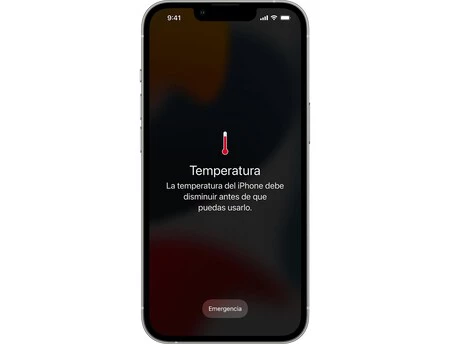 Termómetro con el aviso de sobrecalentamiento en el iPhone