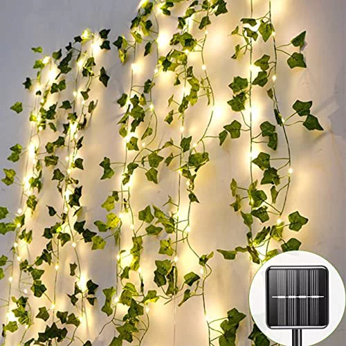 A.bigwhale 12M 120 LED Guirnalda Luces Exterior Solar, Hiedra Artificial con Luces Solares