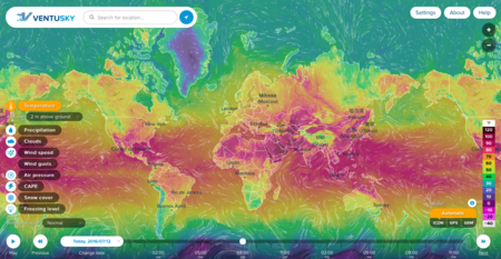 Hipnotízate viendo la temperatura, viento, olas y muchas más condiciones meteorológicas en todo el mundo