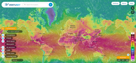Hipnotízate viendo la temperatura, viento, olas y muchas más condiciones meteorológicas en todo el mundo
